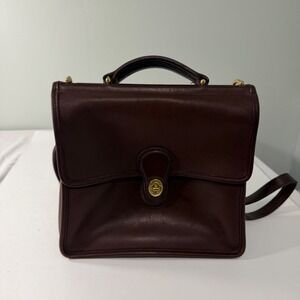Vintage Coach Willis 9927 Mahogany Brown Leather Crossbody Bag Brass Hardware